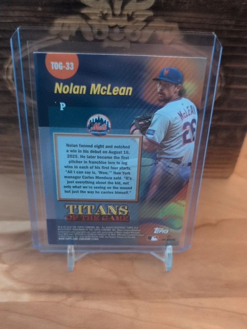 2026 Topps Series 2 Nolan McLean Titans Of The Game Rookie Card Mets - Picture 3 of 3